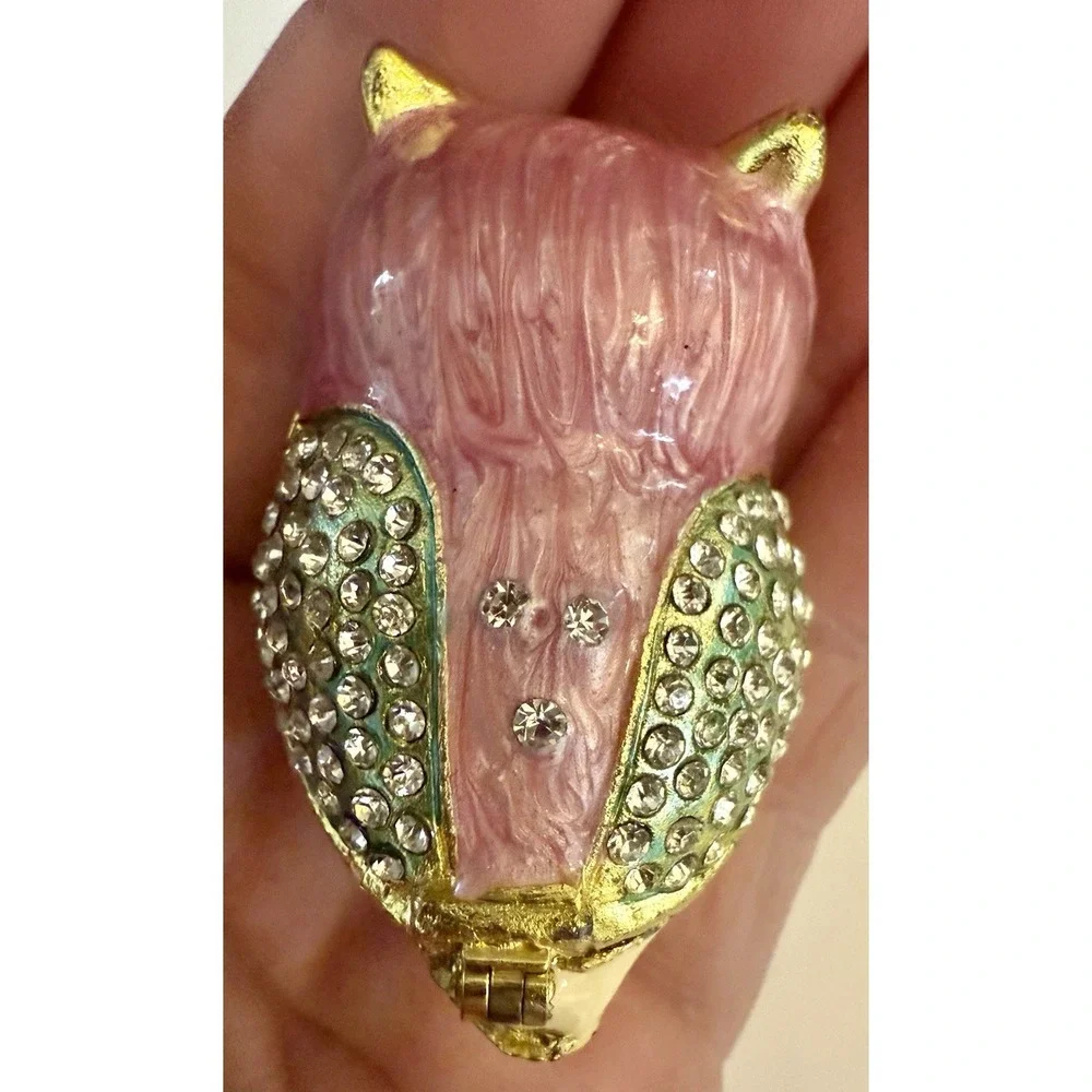 Enameled Owl Trinket Box W Rhinestones‎ And Magnetic Clasp